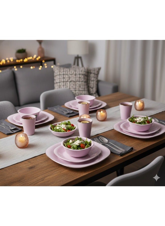 ECO PLAST 16-Piece Dinnerware Medium Plates Set (Flat Plat size 23 cm-Deep Plate Size 16 cm-Bowl Size 800 ml-Cup Size 300 ml)-Light Purple Lilac - Image 1